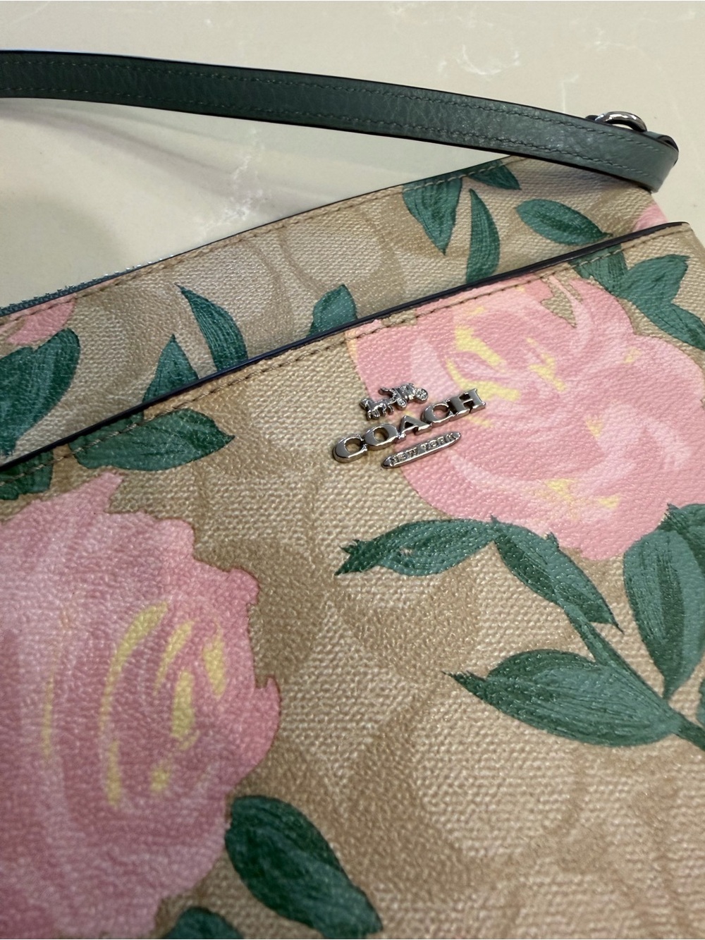 Coach Rose Floral Print Crossbody Bag in Tan and Pink - Picture 2 of 12